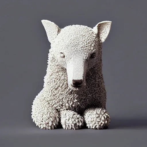 Prompt: hyper detailed sculpture of cute animals encrusted with pure white sugar