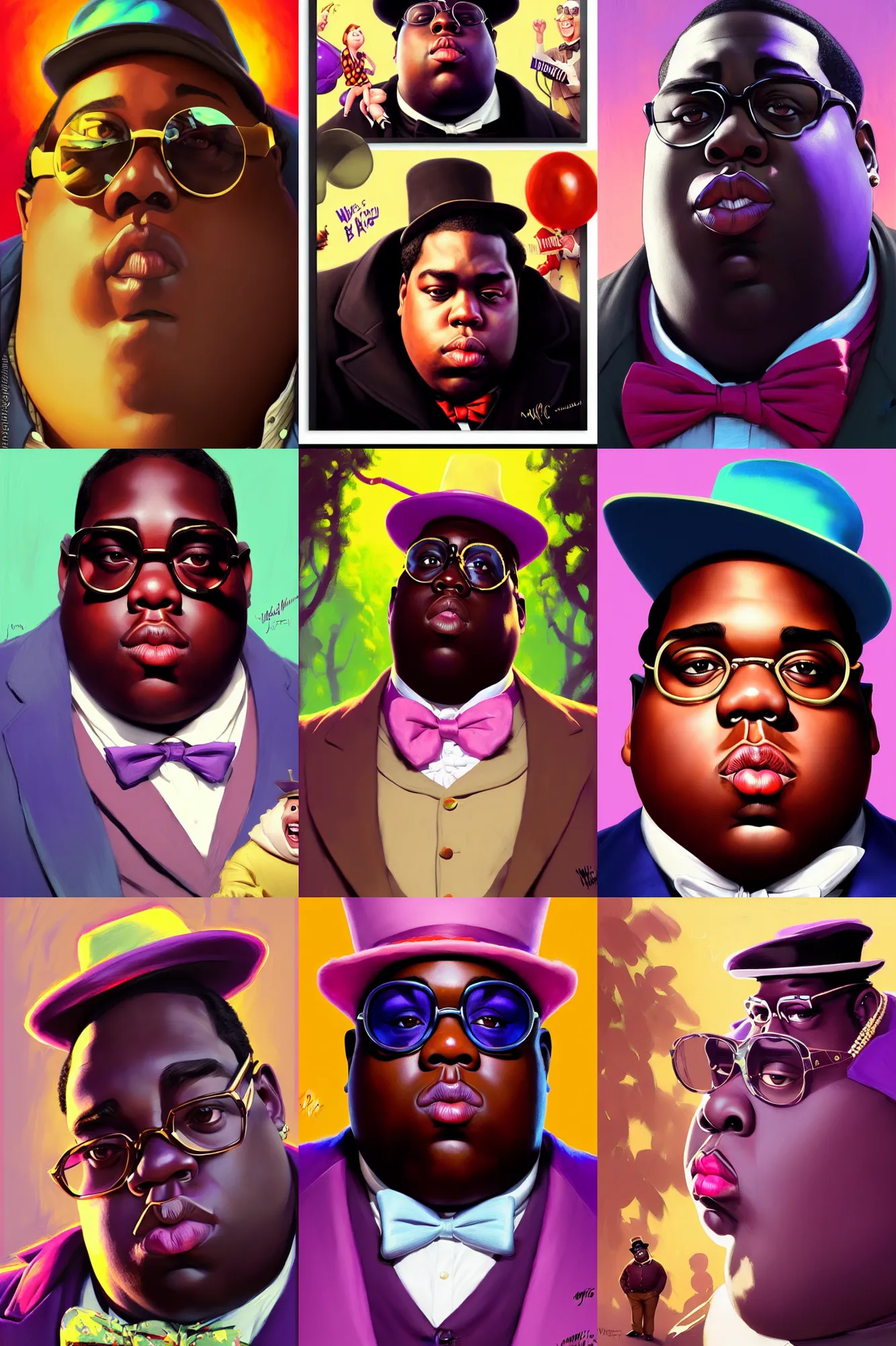 Prompt: the notorious b. i. g. as willy wonka, animation pixar style, shaded lighting poster by magali villeneuve, artgerm, jeremy lipkin and michael garmash, rob rey and kentaro miura style, trending on art station