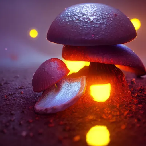 Image similar to texture of glowing mushrooms, beautiful light, low saturation, fantasy book, d & d, high detail, 8 k, oil painting, octane render, dark fantasy