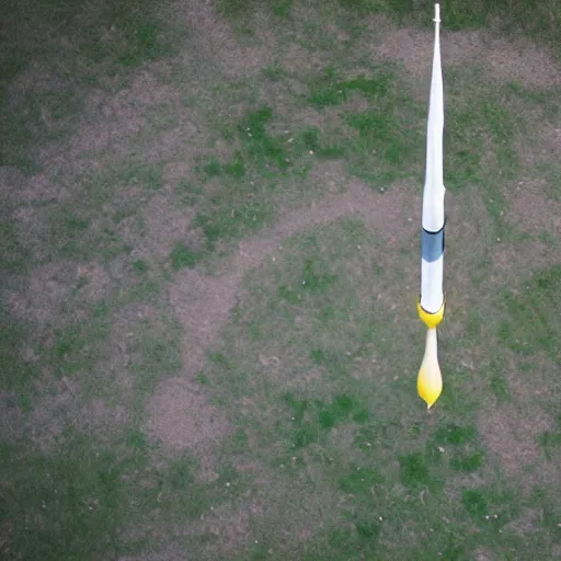 Prompt: banana rocket launch from above. Rocket is banana.