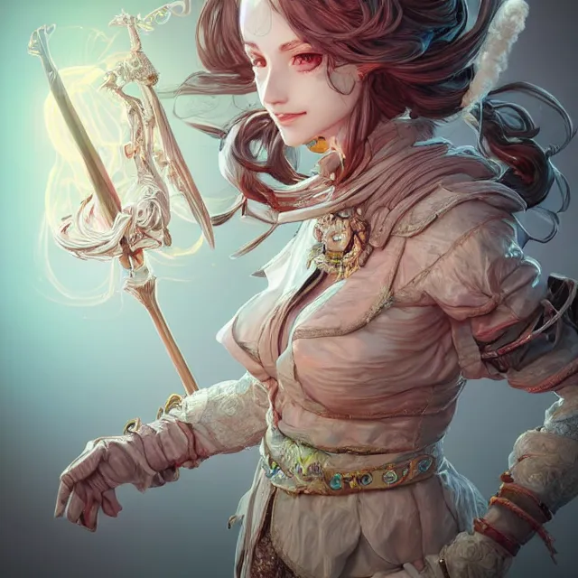 Prompt: portrait of neutral good colorful female cleric bard healer as absurdly beautiful, elegant, young skinny gravure idol, ultrafine hyperdetailed face illustration by kim jung gi, irakli nadar, intricate linework, sharp focus, bright colors, octopath traveler, final fantasy, unreal engine highly rendered, global illumination, radiant light, detailed intricate environment