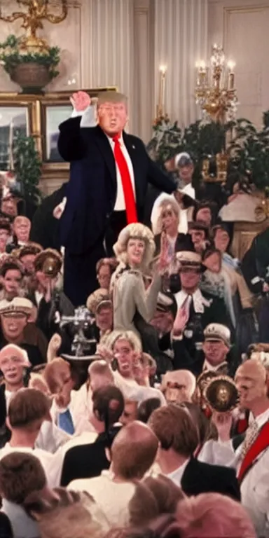 Image similar to donald trump as joe biden in springtime for hitler by mel brooks, by jesper ejsing, key lighting award winning photography arri alexa cinematography, big crowd, hyper real photorealistic cinematic beautiful, atmospheric cool colorgrade