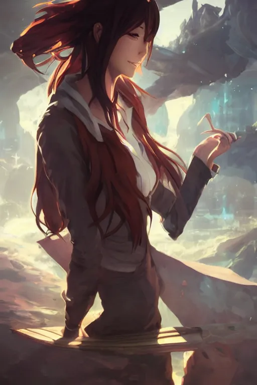 Prompt: Makise Kurisu from Steins;Gate, dungeons and dragons portrait, concept art, sharp focus, illustration, art by Jordan Grimmer and Wojtek Fus and greg rutkowski