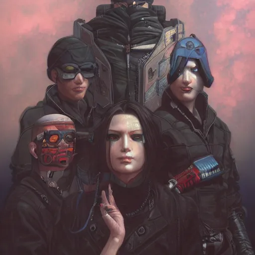 Prompt: frontal portrait of a cyberpunk gang, by gerald brom and kim kyoung hwan