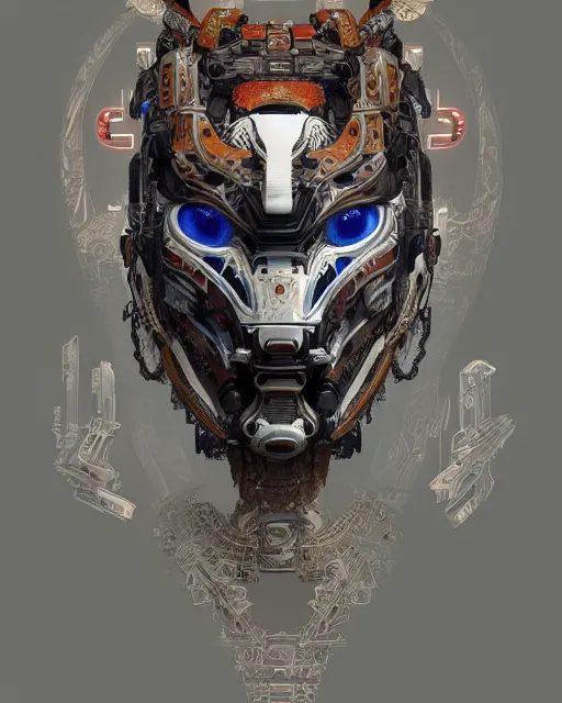 Image similar to portrait of a machine from horizon zero dawn, machine face, upper body, decorated with opera motifs, asian, traditional chinese art, intricate, elegant, highly detailed, digital painting, artstation, concept art, smooth, sharp focus, illustration, art by artgerm and greg rutkowski and alphonse mucha, 8 k