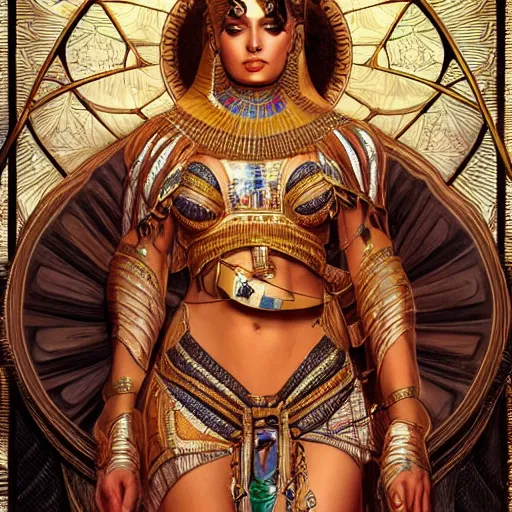 Image similar to Egyptian god Isis, hyperdetailed, artstation, cgsociety, fantasy, intricate, elegant, highly detailed, digital painting, artstation, concept art, smooth, sharp focus, illustration, art by artgerm and H R Giger and alphonse mucha