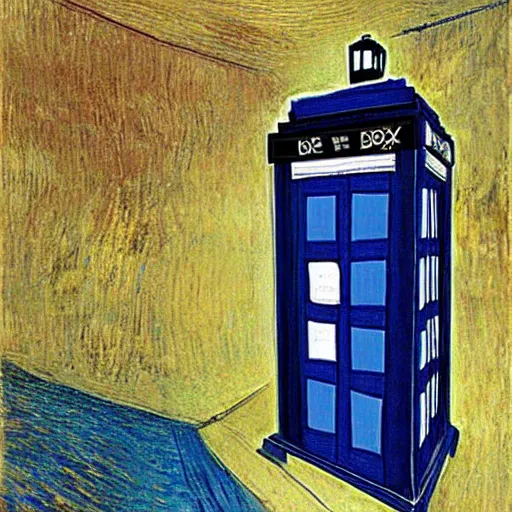 Image similar to a tardis by van gough, insanely detailed