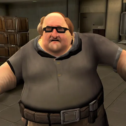 Prompt: the fat gabe newell finishing the debelop of the half life 3 game, ending the trilogy, photography