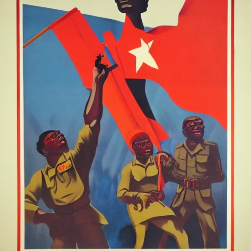 Prompt: soviet propaganda poster in support of congolese freedom fighters, socialist realism