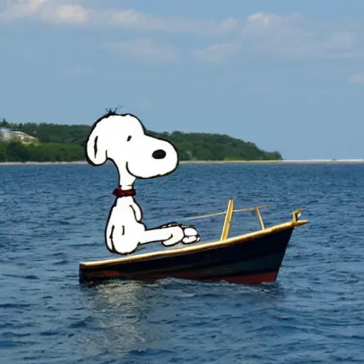 Image similar to A cartoon of Snoopy the dog on a sailing boat