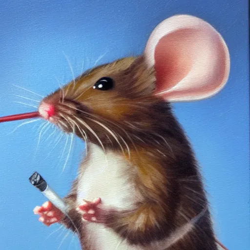 Image similar to a mouse smoking a cigarette, oil painting