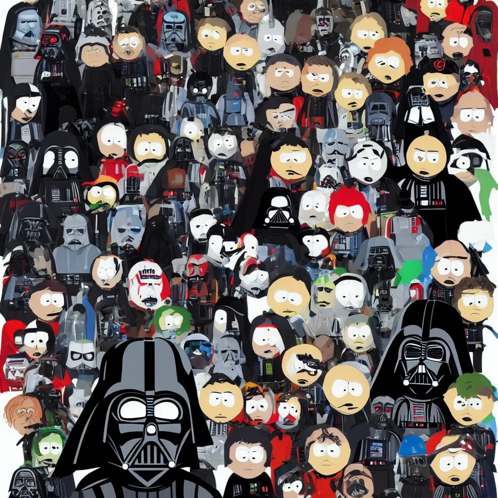 Image similar to Darth Vader laughing, in the style of South Park