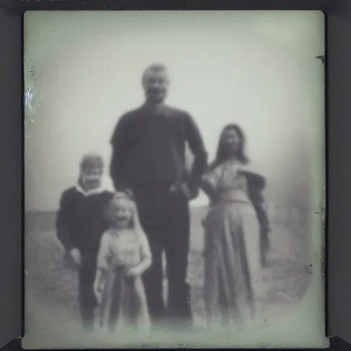 Image similar to old polaroid of a family, there is a gloomy atmosphere in the ambient