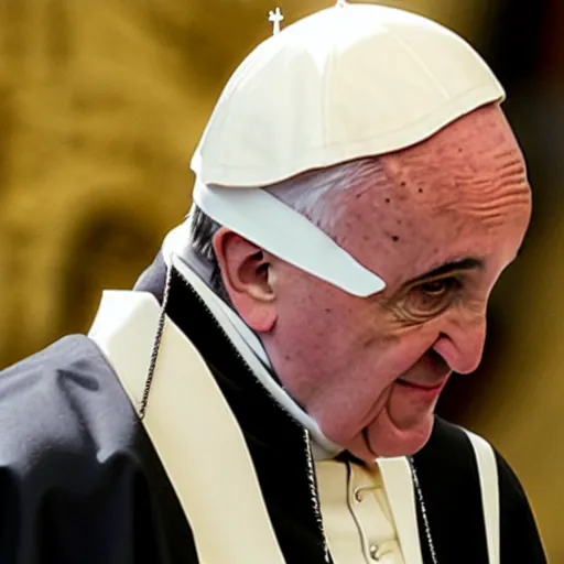 Image similar to the pope wearing a dark hooded cloak