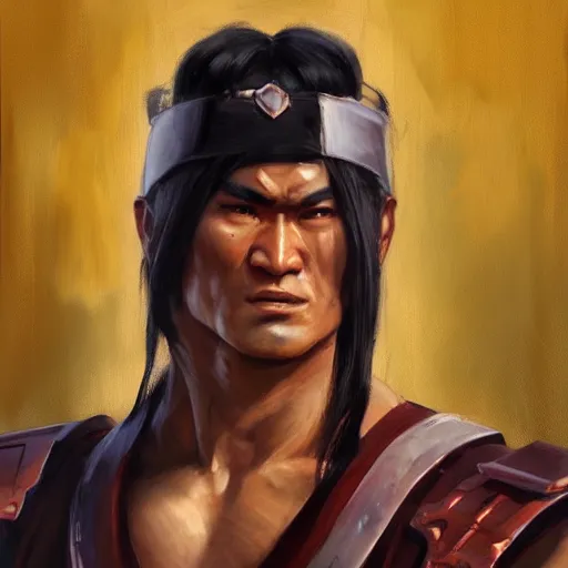 Prompt: greg manchess portrait painting of liu kang from mortal kombat as overwatch character, medium shot, asymmetrical, profile picture, organic painting, sunny day, matte painting, bold shapes, hard edges, street art, trending on artstation, by huang guangjian and gil elvgren and sachin teng