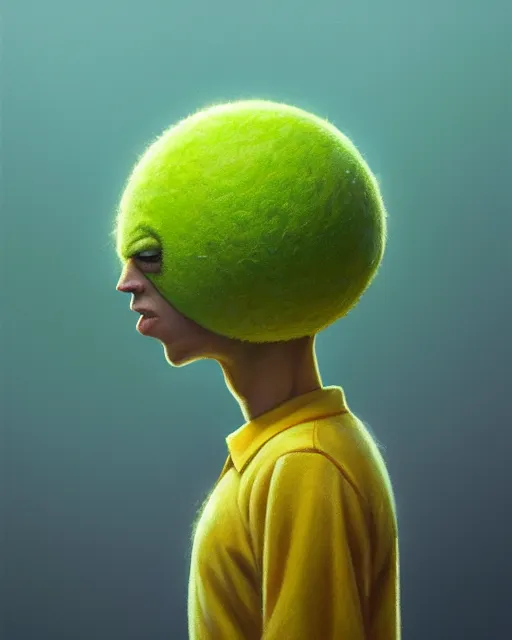 Image similar to highly detailed vfx portrait of a character of a tennis ball monster stephen bliss, unrealengine, greg rutkowski, loish, rhads, beeple, makoto shinkai and lois van baarle, ilya kuvshinov, rossdraws, tom bagshaw,