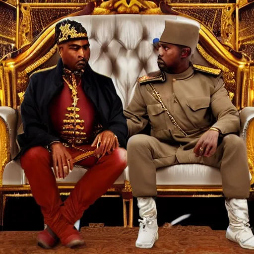 Image similar to kanye west as muammar kadhafi and emperor napoleon, splash art, movie still, detailed face, cinematic lighting, dramatic, octane render, long lens, shallow depth of field, bokeh, anamorphic lens flare, 8 k, hyper detailed, 3 5 mm film grain