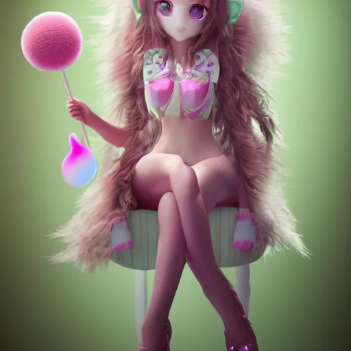 Prompt: ultrarealistic sweet bunny girl, intricate details, green eyes, 8K, long hair, fluffy, pink, lollipop, high octane render