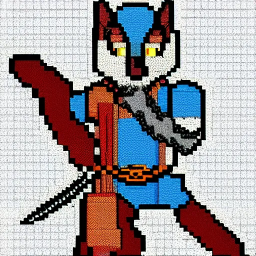 Image similar to pixel art of a standing cat wearing medieval knight armor