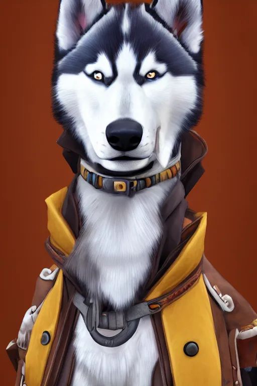 Prompt: a portrait painting of a husky in cowboy costume in the style of anime, [ western film ], [ character design ], humanoid, personify, anthropomorphic, trending on artstation, [ the sims 4 ]