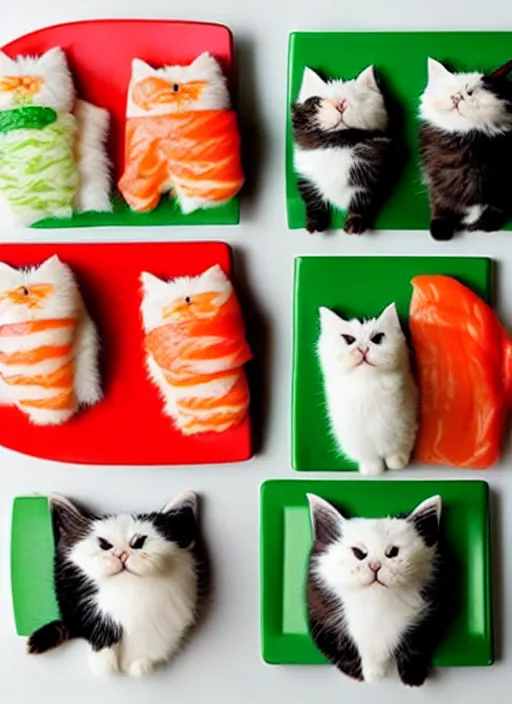 Image similar to clear photorealistic picture of adorable cats made out of sushi