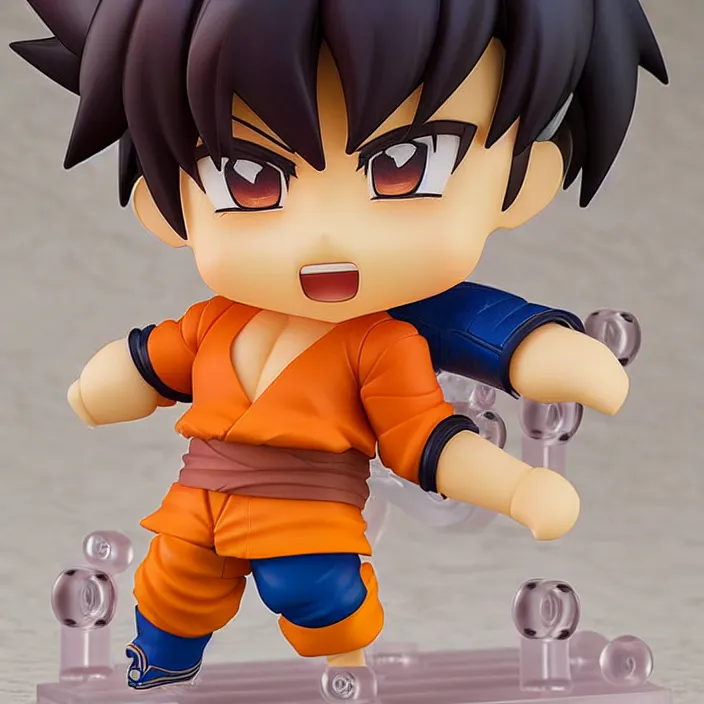 Prompt: an anime nendoroid of son goku, figurine, detailed product photo