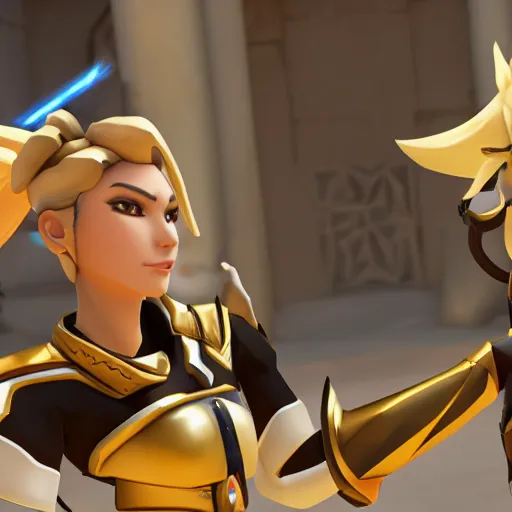 Prompt: mercy with pharaoh, in overwatch official style