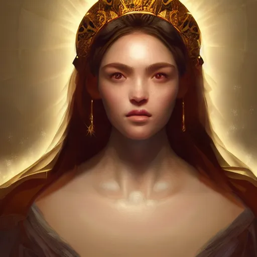 Image similar to a Portrait of A goddess in a church with a holy light emanating from her body by wlop and greg rutkowsk,In style of digital art illustration.hyper detailed,smooth, sharp focus,trending on artstation,4k