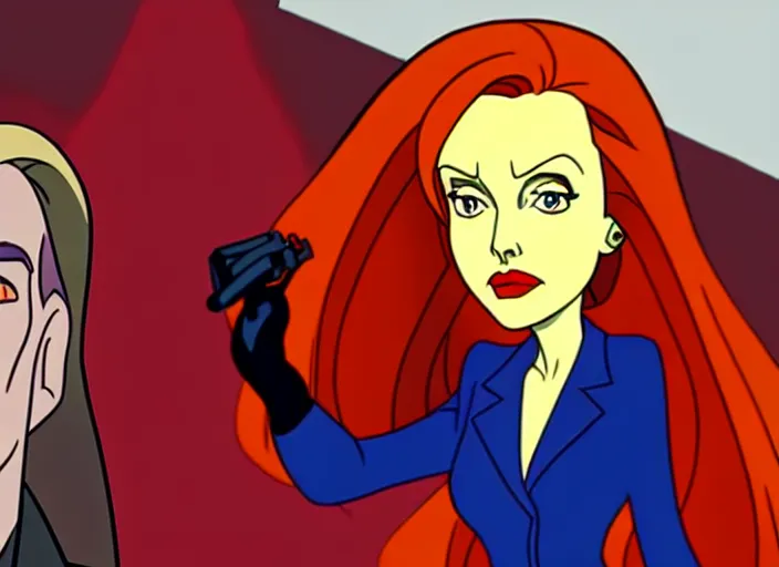 Prompt: dana scully on netflix castlevania, animation cel, sharp detail, animation cel, in the style of don bluth, bruce timm, stephen silver