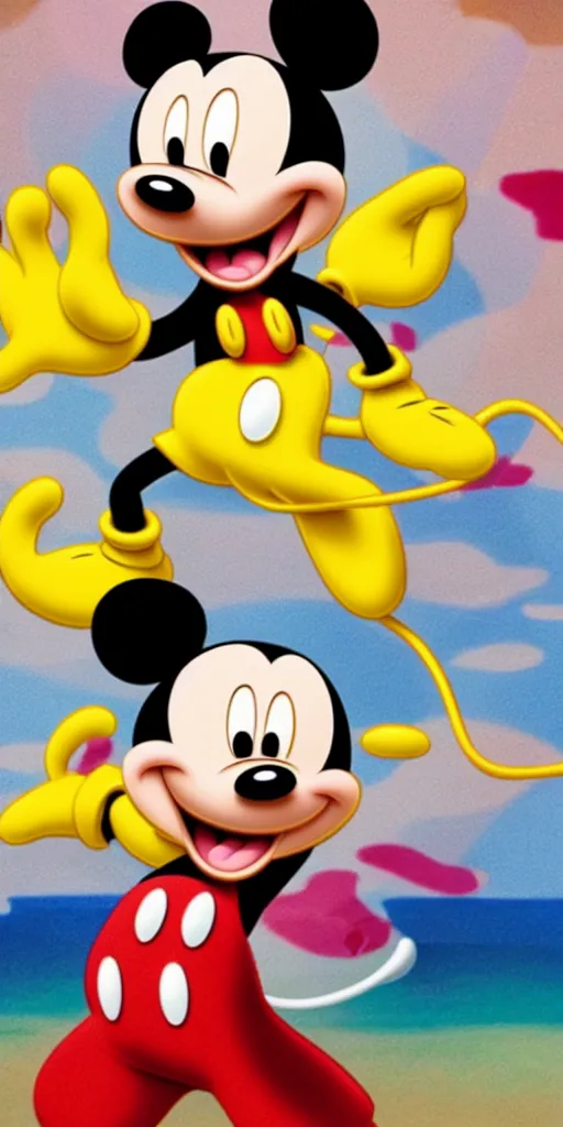 Prompt: mickey mouse in spongebob shape, sharp focus, dynamic lighting, elegant harmony, beauty, masterpiece