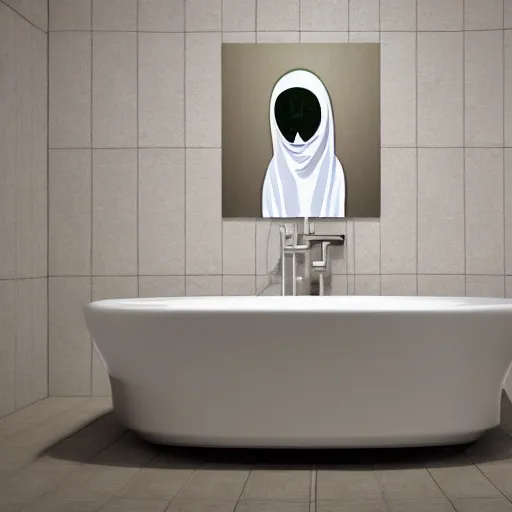 Image similar to detailed photorealistic a pocong in bathroom. in the style of horror photograph