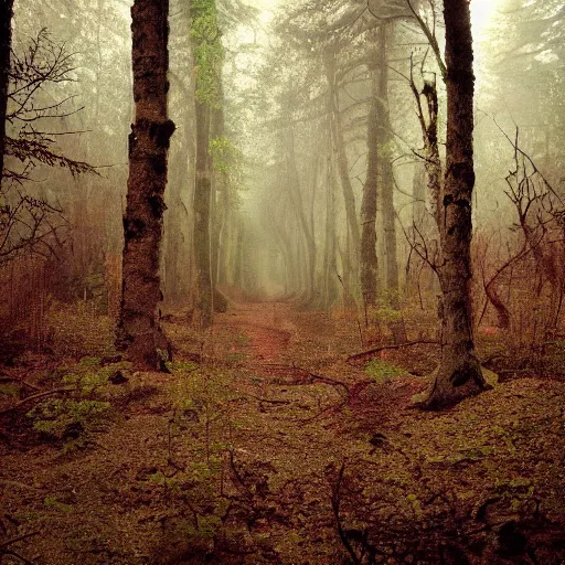 Prompt: A photograph of a forest in a radioactive wasteland