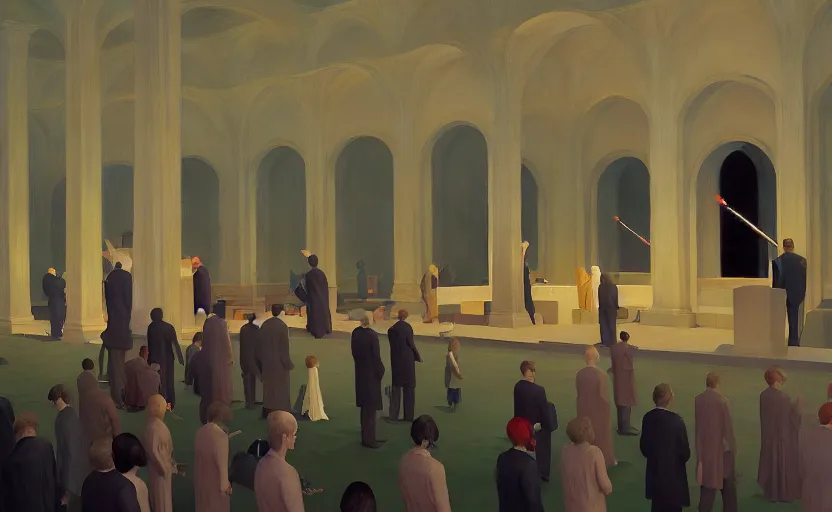 Prompt: Inside a graveyard funeral, very coherent, painted by Edward Hopper, Wayne Barlowe, painted by James Gilleard, airbrush, art by JamesJean