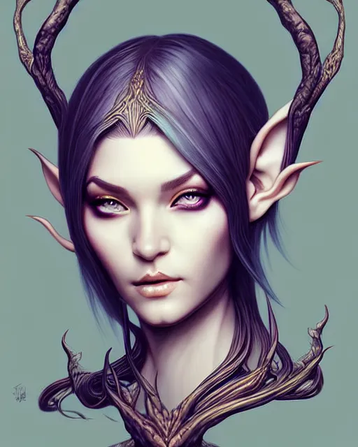 Prompt: digital art, centered portrait elven with short hair, face made with intricate roots, by james jean and by artgerm, by ross tran, ultradetailed, charachter design, concept art, trending on artstation,