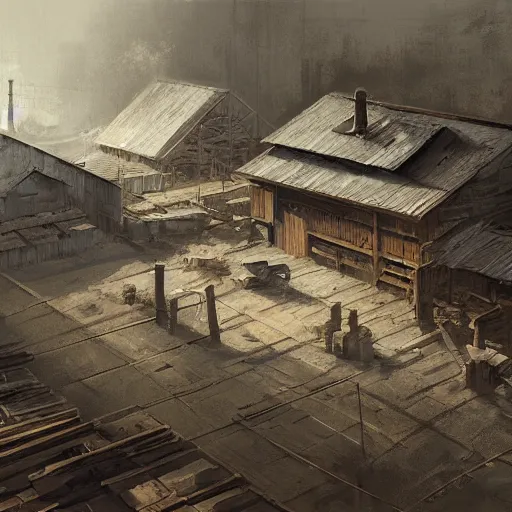 Image similar to wooden factory, isometric view, by craig mullins by jakub rozalski