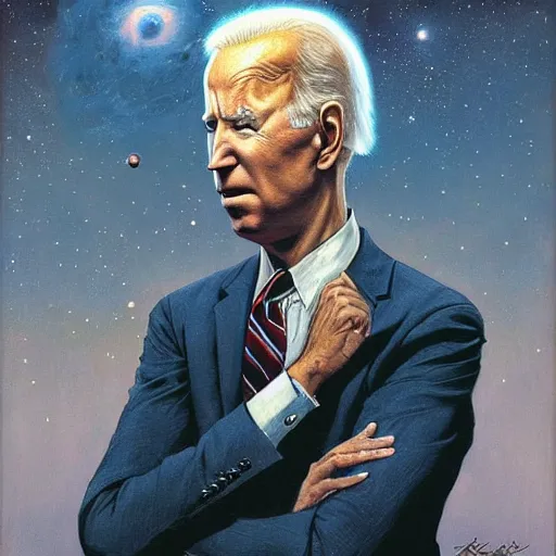 Prompt: terrifying, surreal joe biden creating the universe ab nihilio, perfectly clear face, by j. c. leyendecker and beksinski