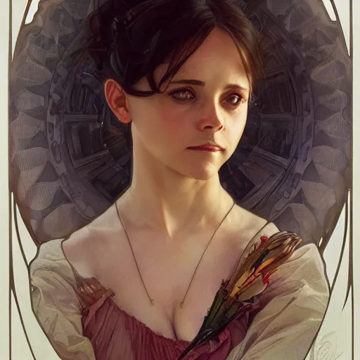 Prompt: amazing lifelike award winning pencil illustration of christina ricci trending artgerm greg rutkowski alphonse mucha cinematic