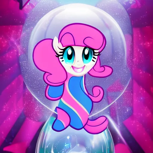 Image similar to Pinkie Pie 💓🐴 trapped inside a crystal ball 🔒🔮