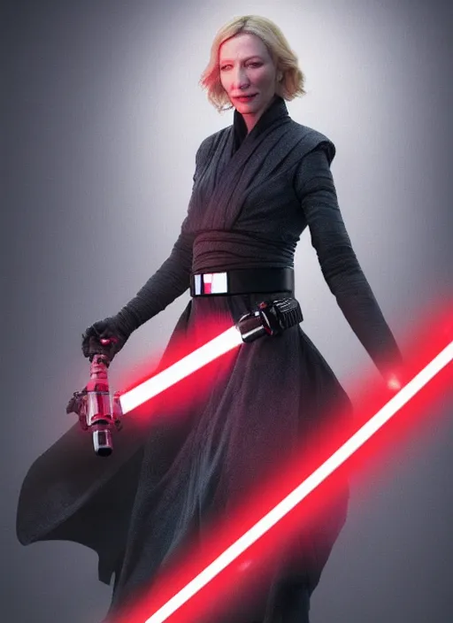 Image similar to Photo of cate blanchett with a red lightsaber, Star Wars concept art, trending on artstation, dramatic lighting, photo-realistic