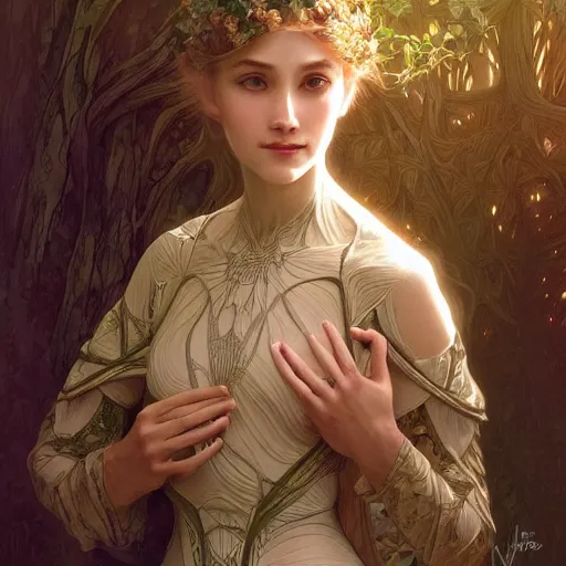 Prompt: portrait of a treefolk, intricate, elegant, highly detailed, digital painting, artstation, concept art, smooth, sharp focus, illustration, art by artgerm and greg rutkowski and alphonse mucha and william - adolphe bouguereau