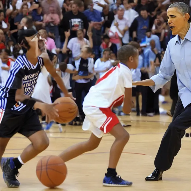 Prompt: obama plays basketball