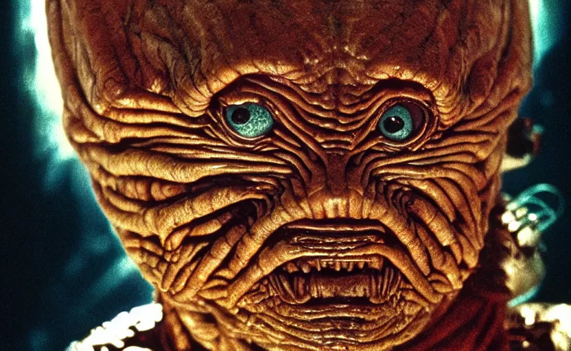 Image similar to an alien monster by john carpenter, by david cronenberg, heavy grain, technicolor, high definition, remastered, portrait, cinematic lightning, argentic, scratches, old, highly detailed, realistic