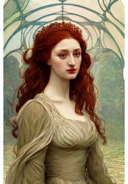 Image similar to sansa, intricate, elegant, highly detailed, digital painting, artstation, concept art, smooth, sharp focus, illustration, pre - raphaelite style, mucha, monet