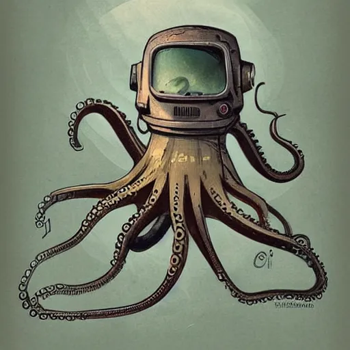 Prompt: 1 9 5 0 s retro future robot android octopus. muted colors. by jean baptiste monge