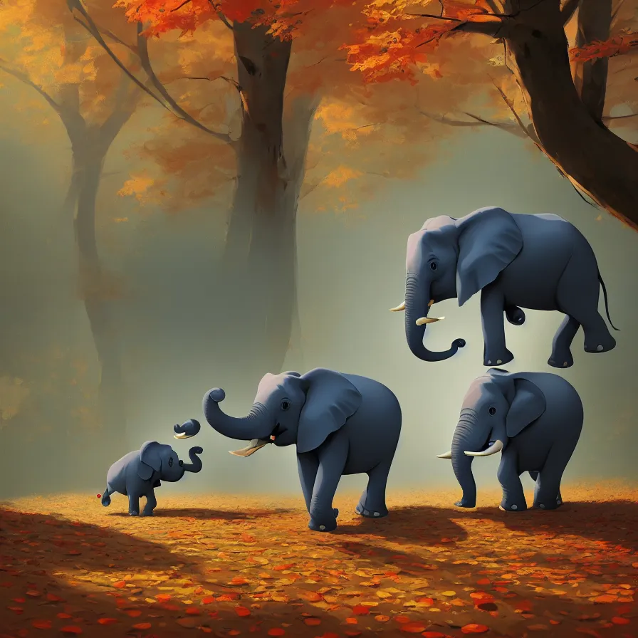 Image similar to Goro Fujita illustrating an elephant walking through a beautiful autumn forest, art by Goro Fujita, sharp focus, highly detailed, ArtStation