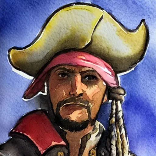 Prompt: watercolor painting of a pirate from the settlers of catan