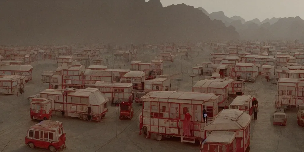 Prompt: film still from wes anderson movie, baotou china,