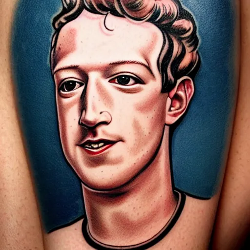 Image similar to mark zuckerberg, stylized as an american traditional tattoo pinup girl,