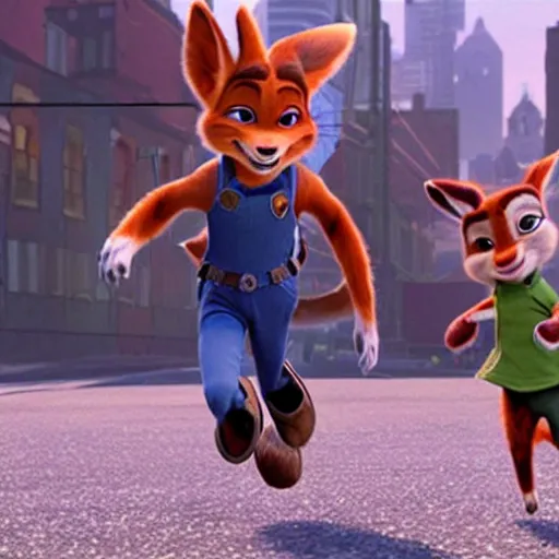 Prompt: Nick Wilde and Judy Hopps in The Matrix (1999)