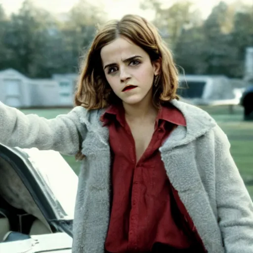 Prompt: emma watson starring in the movie back to the future part 2, movie still, 8 k